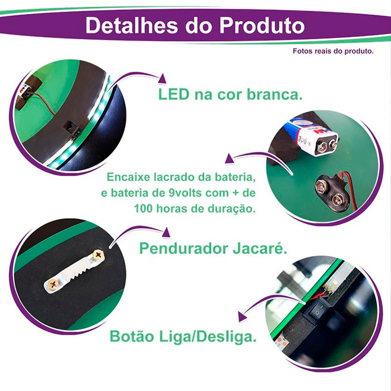 Espelho Decorativo Led Suspenso Para Maquiagem Banheiro Sala Quarto