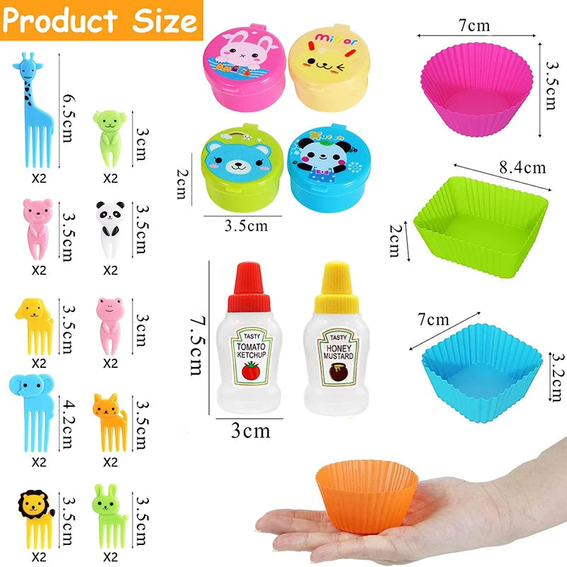 Mini garfos de frutas para crianças, fofo animal Snack Food Picks, toothpicks Bento-Box Acessórios Set, Silicone Lunch Box Divisores