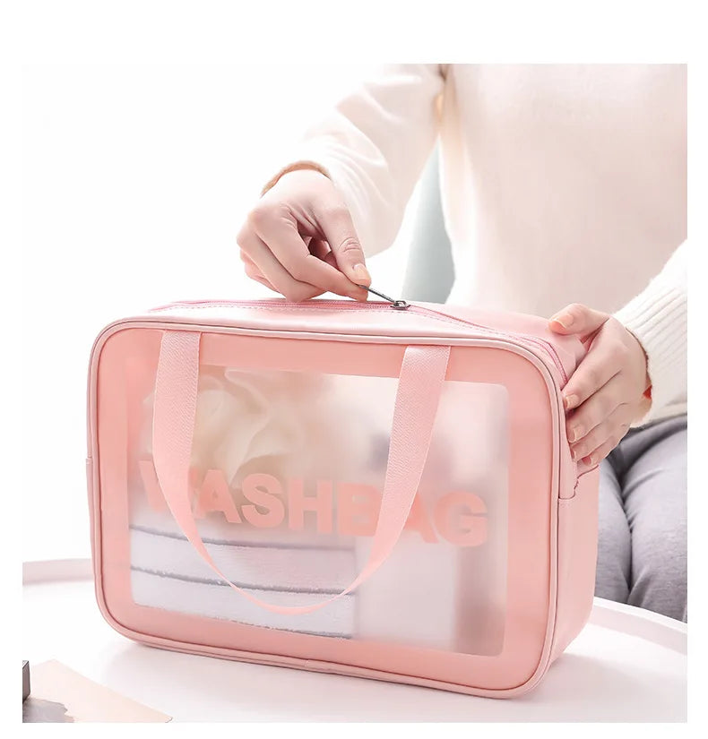 Kit saco de lavagem de viagem portátil para mulheres transparente, impermeável, armazenamento de maquiagem, bolsa, grande capacidade, organizador cosmético, estojo de beleza