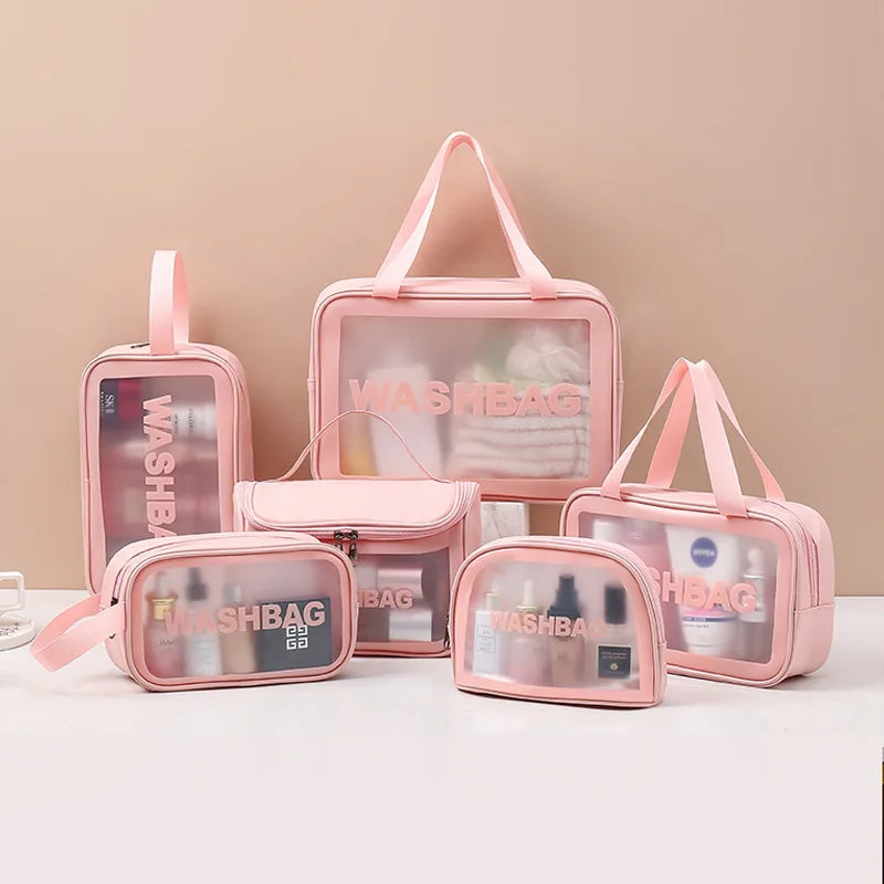 Kit saco de lavagem de viagem portátil para mulheres transparente, impermeável, armazenamento de maquiagem, bolsa, grande capacidade, organizador cosmético, estojo de beleza