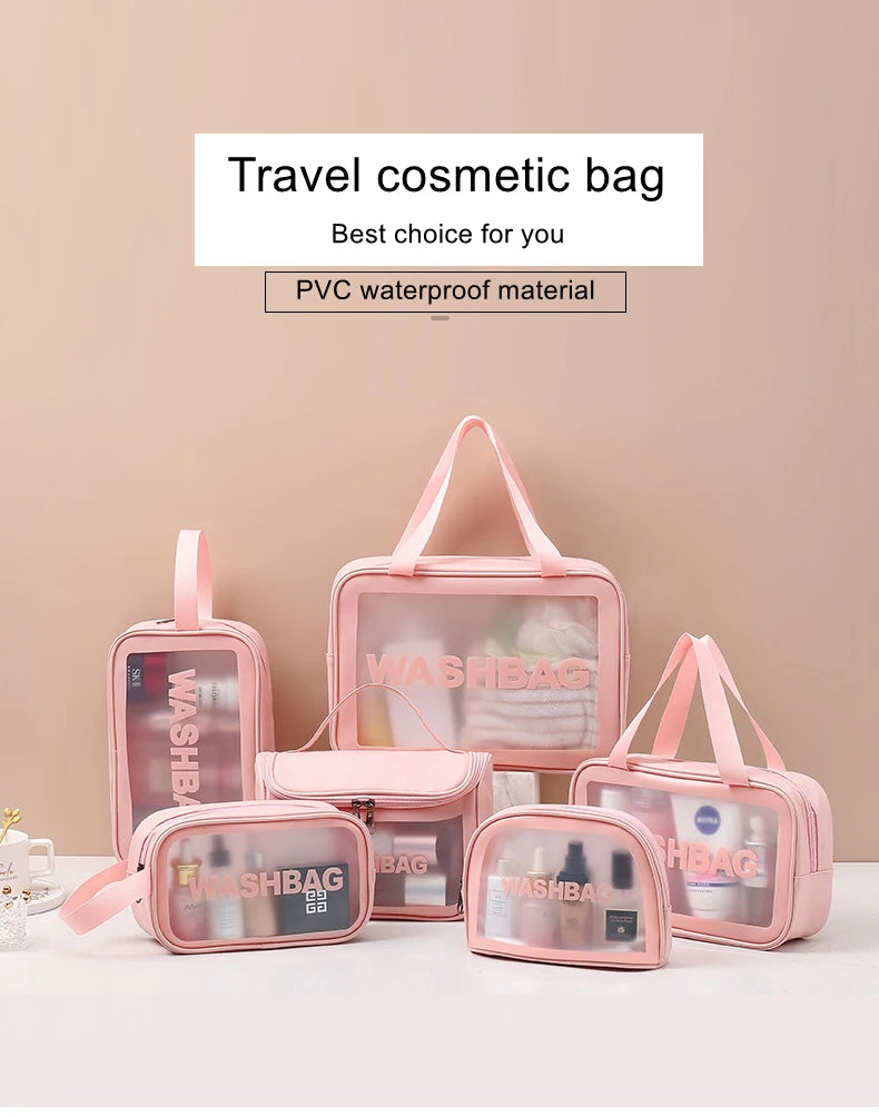 Kit saco de lavagem de viagem portátil para mulheres transparente, impermeável, armazenamento de maquiagem, bolsa, grande capacidade, organizador cosmético, estojo de beleza