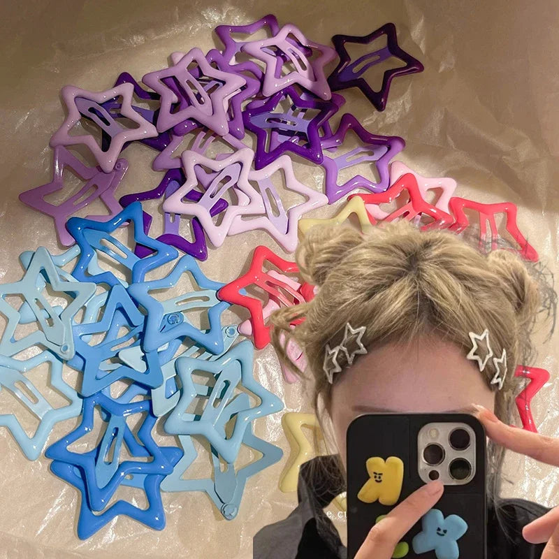 Colorido Kawaii Estrela Presilhas, Sweet Girls BB Solid Star Hairclips, Metal Snap Clip, Headdress, Cabelo Jóias Presentes, Y2K, 50Pcs