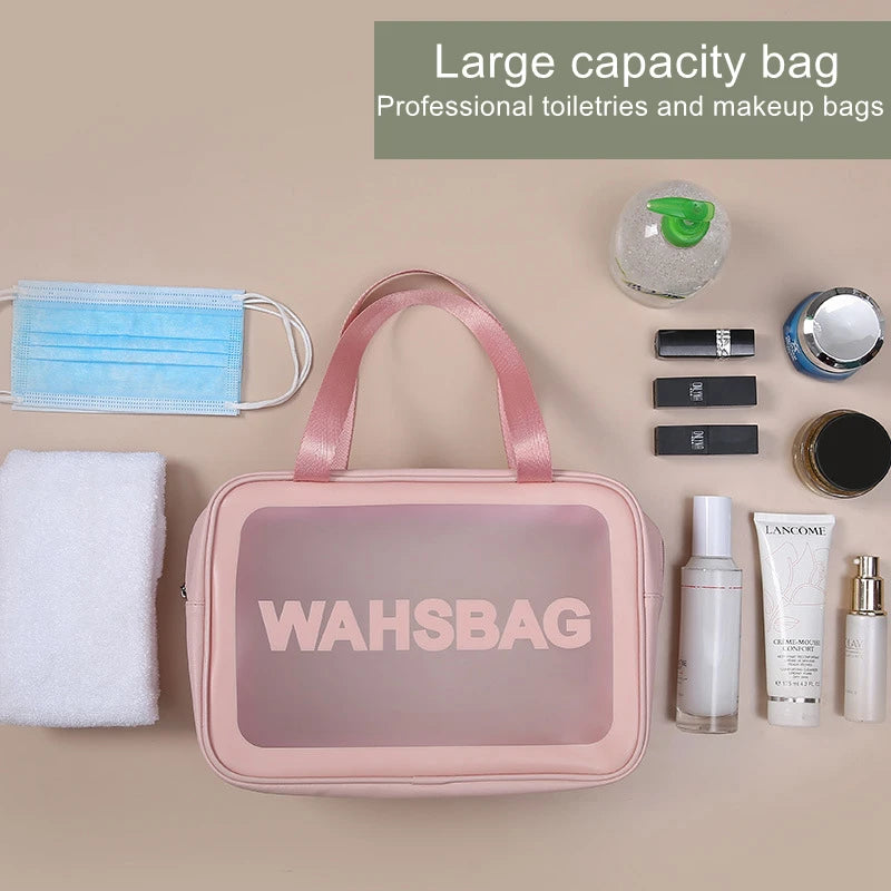 Kit saco de lavagem de viagem portátil para mulheres transparente, impermeável, armazenamento de maquiagem, bolsa, grande capacidade, organizador cosmético, estojo de beleza